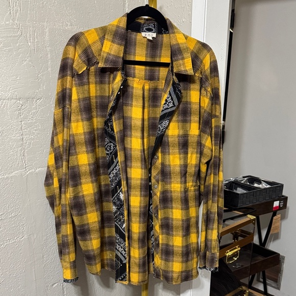POL Yellow and Brown Plaid Shirt with Bandana Details - Picture 1 of 4